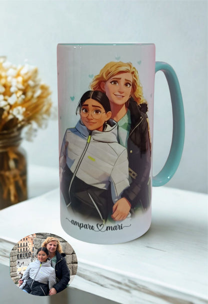Taza Alta personalizada con foto estilo Pixar