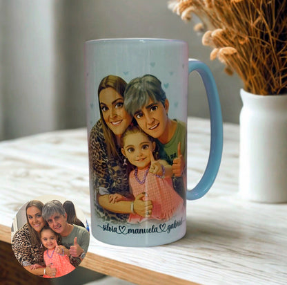 Taza Alta personalizada con foto estilo Pixar